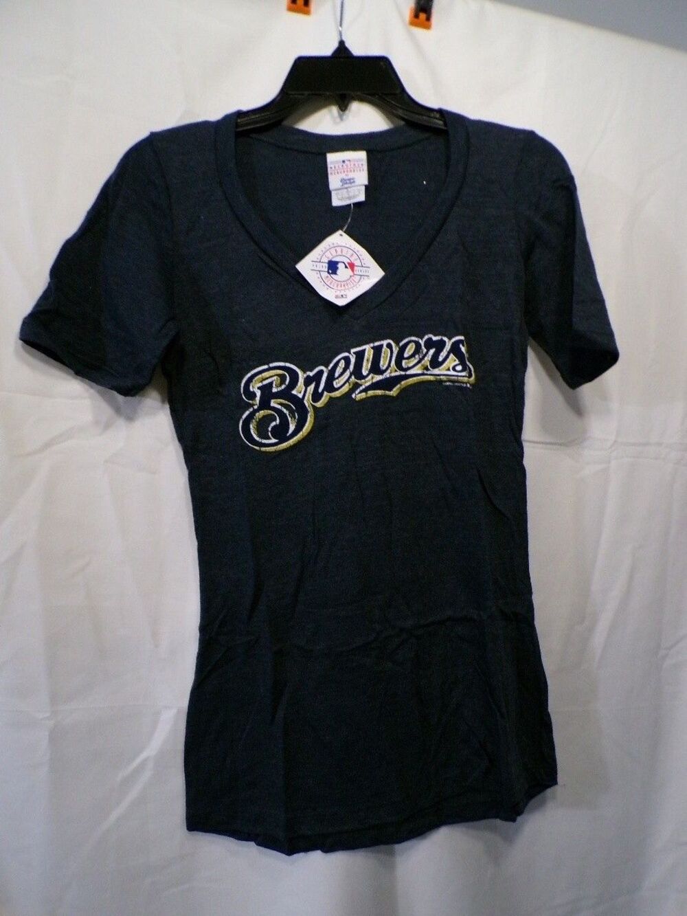 Women's Brewers V-Neck T-Shirt Size M Navy